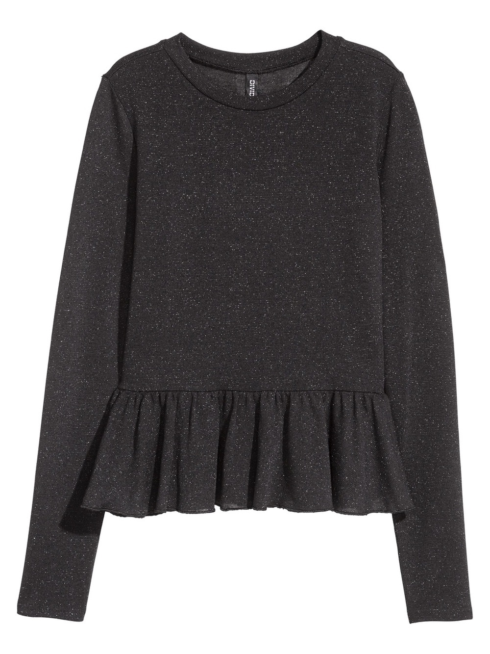 Divided Women's Size Small Peplum Top Black Sparkle Ribbed Long Sleeve Stretch